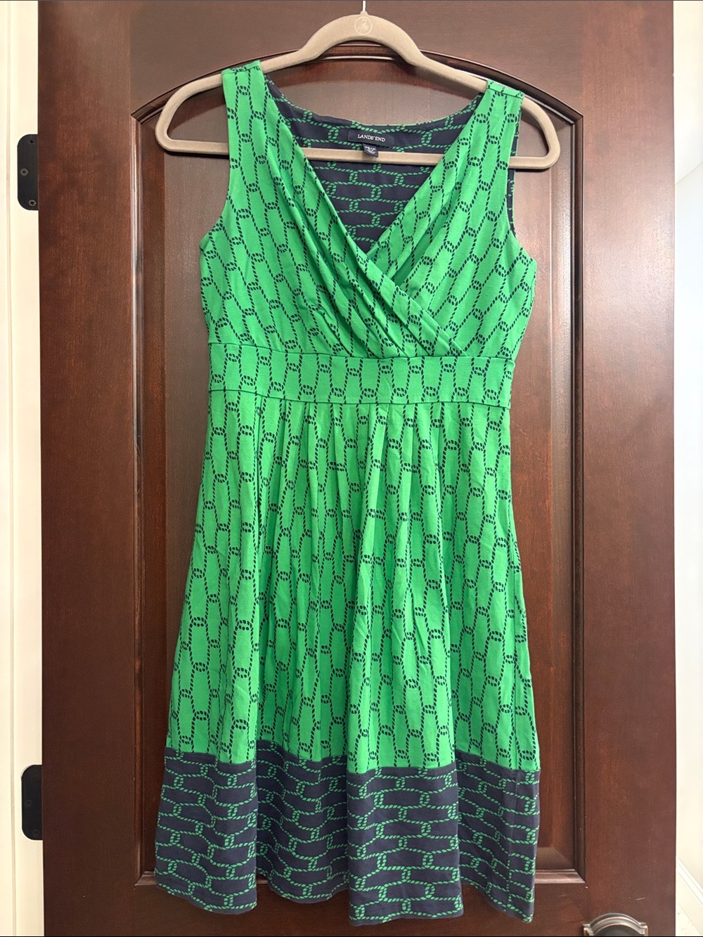 Lands' End Green and Navy Nautical Knee Length Dress
